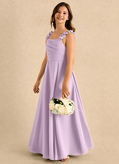 Azazie Masie Girls Formal Flower Girl Dresses Frosted Lilac A-Line Pleated Chiffon Dress image6