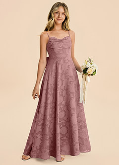 Azazie Bear Junior Dusty Rose A-Line Pleated Floral Burnout Dress image4