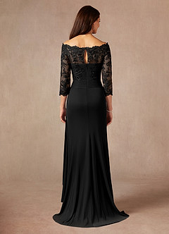 Azazie Rhonda Mother of the Bride Dresses Black Mermaid Off the Shoulder Mesh Dress image2