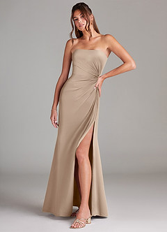 Azazie Aliani Bridesmaid Dresses Taupe Sheath Strapless Chiffon Convertible Dress image4