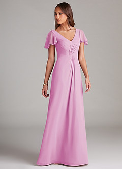 Azazie Soren Brautjungfernkleider A-Linie Gestreift Chiffon Kleid Bonbonrosa image4