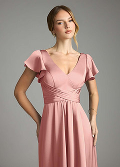 Azazie Omari Bridesmaid Dresses Rosette A-Line Stretch Satin Dress image6