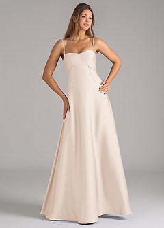 Azazie Valentine Abiti da Damigella Abito A-Line in Raso Elasticizzato Corsetto Alabastro Bianco image4