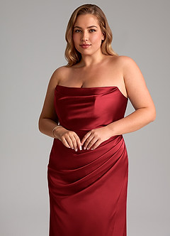 Azazie Leonis Bridesmaid Dresses Scarlet Mermaid Pleated Stretch Satin Convertible Dress image12