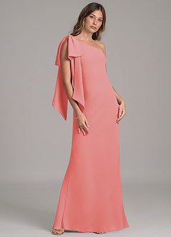 Azazie Capri Bridesmaid Dresses Coral A-Line One Shoulder Chiffon Dress image4
