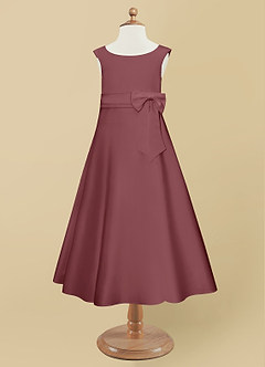 Azazie Lindy vestidos de niña de las flores Vestido de Rosa Del Desierto de Satin Mate de Acampanado con Plisado image10