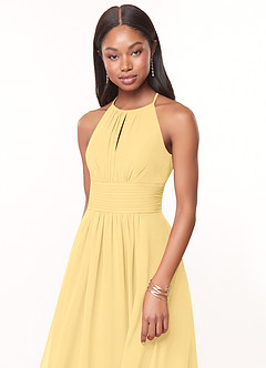 Azazie Bonnie Brautjungfernkleider Eine Linie Schlüsselloch Gerüscht Chiffon Kleid Butter image5