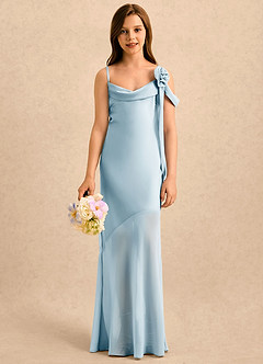 Azazie Kai Girls Formal Abiti da Ragazza di Fiori Abito Tubino in Raso Elasticizzato Plissettato Azzurro image1