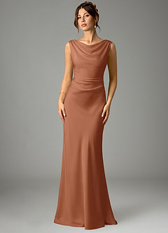 Azazie Kieryn Vestidos de damas de honor Vestido de Bronceador de Satén Elástico de Corte Sirena con Plisado image1