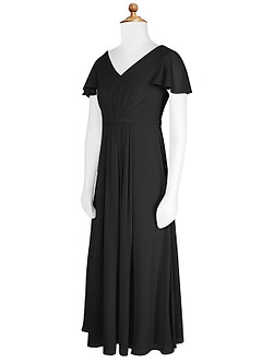 Azazie Peony Junior Black A-Line Pleated Chiffon Dress image8