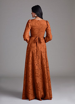 Azazie Leonia Bridesmaid Dresses Burnt Orange A-Line Long Sleeve Floral Burnout Dress image3