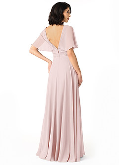Azazie Pamela Bridesmaid Dresses Blushing Pink A-Line V-Neck Pleated Chiffon Dress image2