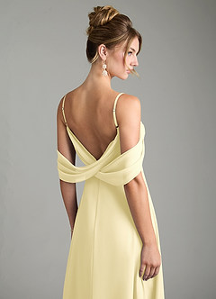 Azazie Mercedes At-home Try On Dresses Lemon Sorbet A-Line Off the Shoulder Chiffon Dress image7