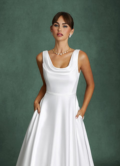 Azazie Cassandra Wedding Dresses Diamond White A-Line with Pockets Stretch Satin Dress image6