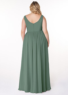Azazie Keyla At-home Try On Dresses Eucalyptus A-Line V-Neck Pleated Chiffon Dress image7