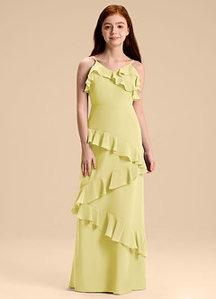 Azazie Evara Junior Abito A-Line in Chiffon Sorbetto Al Limone image3