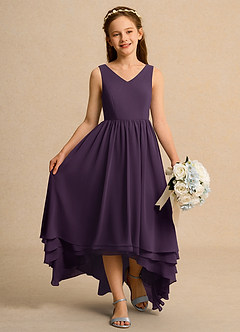 Azazie Kitten Junior Formal vestidos de niña de las flores Vestido de Ciruela de Gasa de Corte En A image4