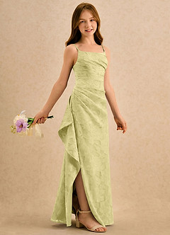 Azazie Cannoli Girls Formal Flower Girl Dresses Lemon Sorbet A-Line Pleated Floral Burnout Dress image1