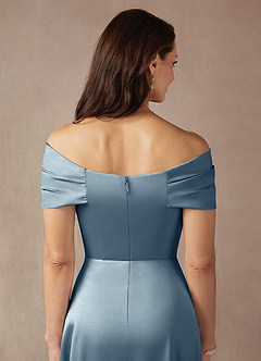 Azazie Amelia Mother of the Bride Dresses Dusty Blue A-Line Off the Shoulder Stretch Satin Dress image8