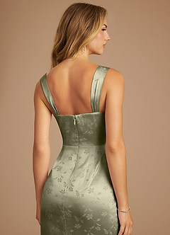 Azazie Denice Bridesmaid Dresses Olive Floral Jacquard Sheath Pleated Floral Jacquard Dress image5