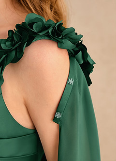 Azazie Rosita Girls Formal Blumenmädchenkleider A-Linie Plissee Matte Satin Kleid Dunkelgrün image7