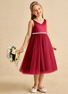 Azazie Firefly Flower Girl Dresses Scarlet A-Line Bow Matte Satin Dress image7