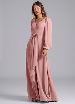 Azazie Liah Bridesmaid Dresses Dusty Rose A-Line Long Sleeve Chiffon Dress image4