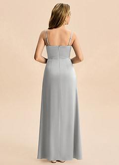 Azazie Abby Junior Silver A-Line Pleated Stretch Satin Dress image2
