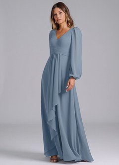 Azazie Omari Bridesmaid Dresses Dusty Blue A-Line Long Sleeve Chiffon Dress image4