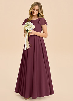 Azazie Cady Junior Cabernet A-Line Pleated Chiffon Dress image4