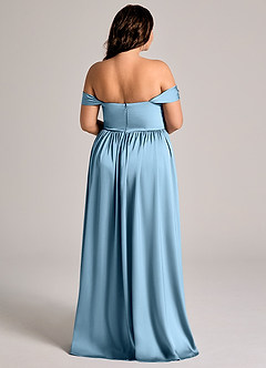 Azazie Calianna Robes de demoiselle d'honneur Robe Trapèze Convertible en Satin extensible Épaule décolletée Acier Bleuté image7