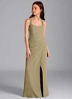 Azazie Mero Junior Moss Green Mermaid Pleated Chiffon Dress image5