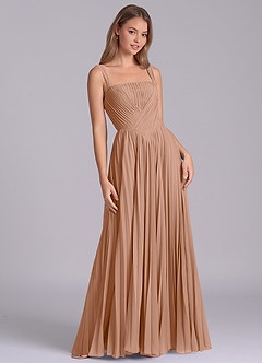 Azazie Mina Jurken voor bruidsmeisjes Jurk van Chiffon met A-Lijn Geplooid Champagne Roos image5