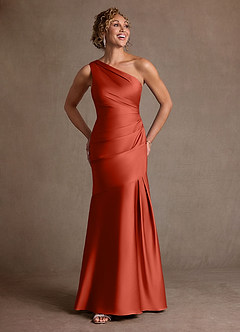 Azazie Haifa 신부의 어머니 드레스 인어 한쪽 어깨 스트레치 새틴 플로어 길이 드레스 image4