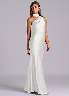 Azazie Seona Robes de demoiselle d'honneur Robe Sirène en Satin extensible Une épaule Blanc image5