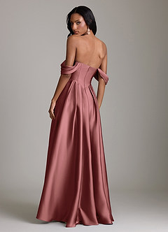 Azazie Loisa Abiti da Damigella Abito A-Line in Raso Elasticizzato a Spalla Scoperta Ametista image2