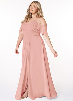 Azazie Dakota Bridesmaid Dresses Rosette A-Line V-Neck Pleated Chiffon Dress image15