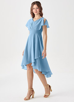 Azazie Graciela Junior Steel Blue A-Line Pleated Chiffon Dress image1