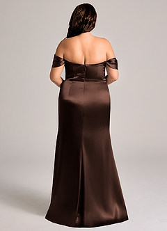 Azazie Saige Brautjungfernkleider Wandelbar Etui Schulterfrei Metallischer Satin Kleid Ganache image9