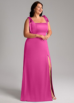 Azazie Frostine Jurken voor bruidsmeisjes Jurk van Stretch Satijn met A-Lijn Boog Fuchsia image11