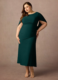 Azazie Bellona Mother of the Bride Dresses Pine Sheath Boatneck Luxe Knit Dress image8