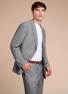 front Gavin Grey Striped Seersucker Suit Jacket