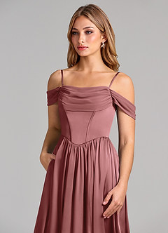 Azazie Raisa Abiti da Damigella Abito A-Line in Raso Elasticizzato a Spalla Scoperta Ametista image7