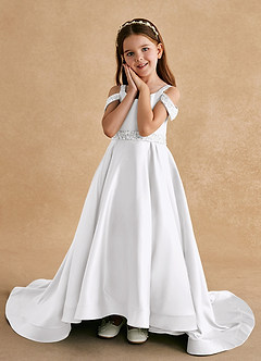 Azazie Jodi vestidos de niña de las flores Vestido de Blanco de Satin Mate de Corte En A image5