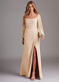 Azazie Charissa Bridesmaid Dresses White Alabaster Sheath Long Sleeve Chiffon Dress image3