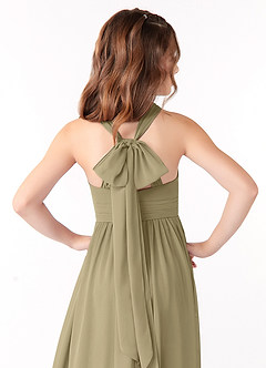 Azazie Jaylah Junior Moss Green A-Line Ruched Chiffon Dress image4