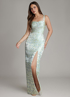 Azazie Lolita Bridesmaid Dresses Moss Blossom Sheath Pleated Jacquard Dress image6