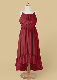 Azazie Karmen Flower Girl Dresses Pomegranate A-Line Ruched Chiffon Dress image8