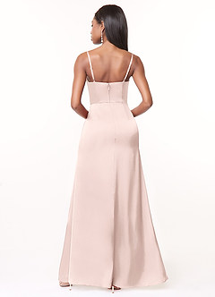 Azazie Maci Brautjungfernkleider A-Linie V-Hals Gefaltet Stretch-Satin Kleid Zartrosa image5