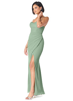 Azazie Ashana Robes de demoiselle d'honneur Robe Fourreau en Maille Dentelle en forme de cœur Matcha image3